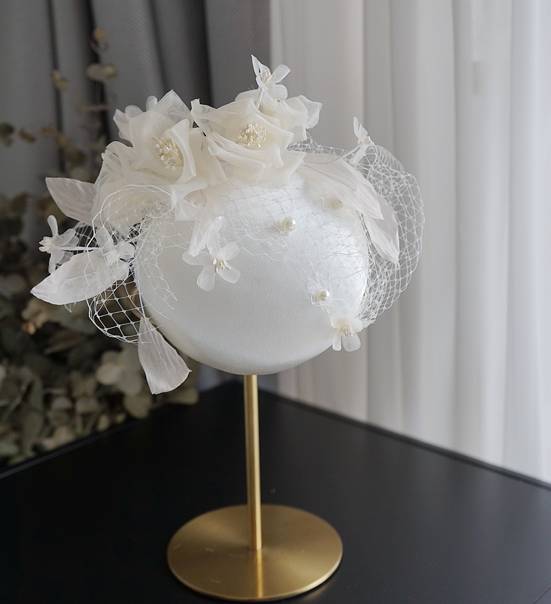 超仙森系韩版复古香槟色花朵网纱小礼帽头饰婚纱礼服名媛年会发饰