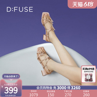 DF32115320 爆款 粗跟中跟百搭凉鞋 方头蝴蝶结仙女鞋 新款 DFuse夏季