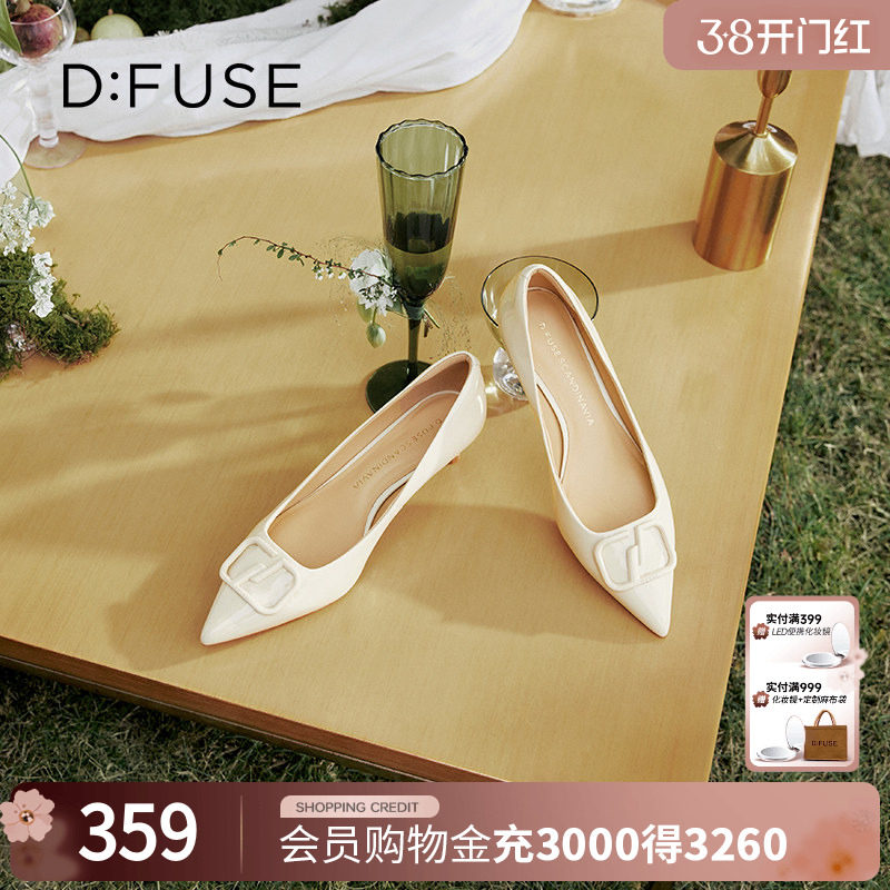 Dfuse2026春夏简约通勤浅口单鞋一脚蹬百搭舒适双D扣细高跟鞋女