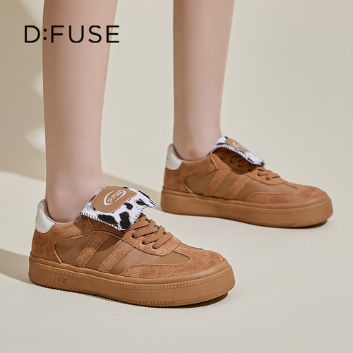 迪芙斯复古厚底真皮休闲板鞋