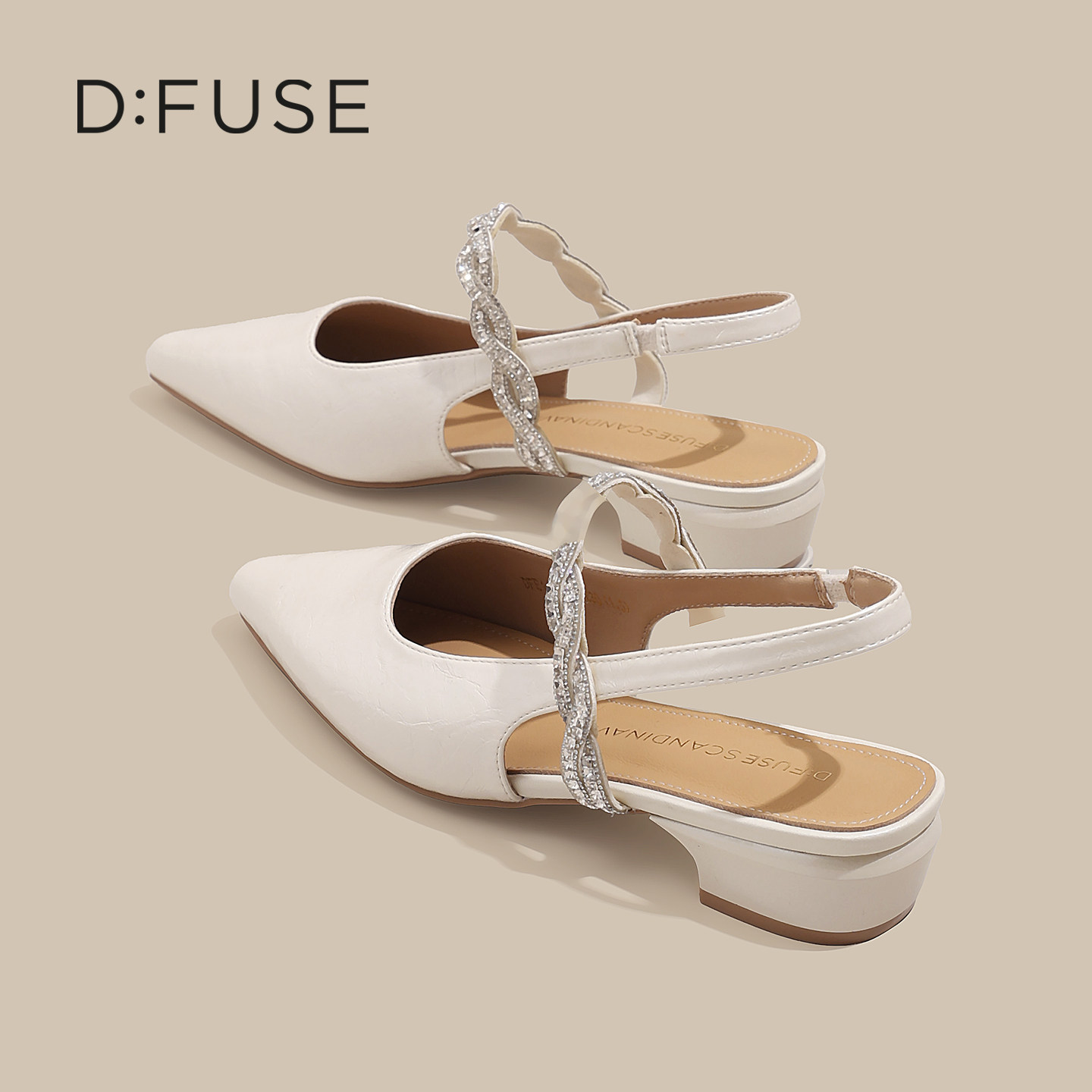 迪芙斯尖头粗跟凉鞋女款2026新款夏季配裙子水钻高跟鞋精致不累脚