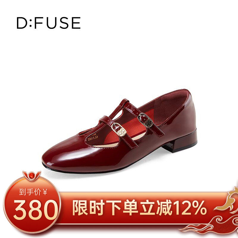 法式双条带平底玛丽珍