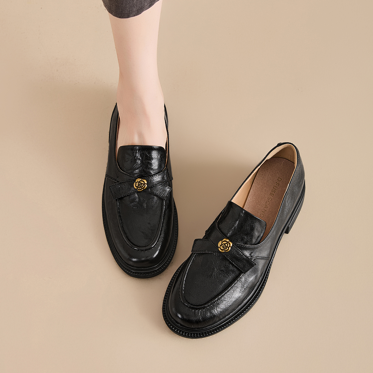 DFuse复古真皮乐福鞋深口单鞋