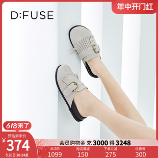 厚底拖鞋 DFuse秋季 款 羊绒圆头流苏勃肯鞋