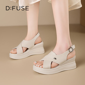 凉鞋 Dfuse迪芙斯夏季 女 面坡跟凉鞋 厚底潮流一字扣时装 新款 牛皮鞋