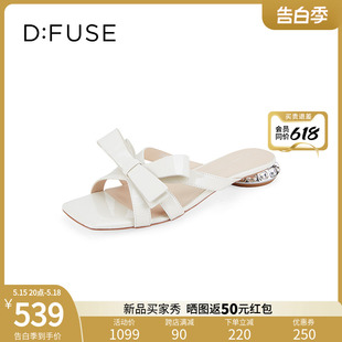 DF42110111 Dfuse迪芙斯2024夏新款 简约舒适蝴蝶结方头银色凉拖鞋