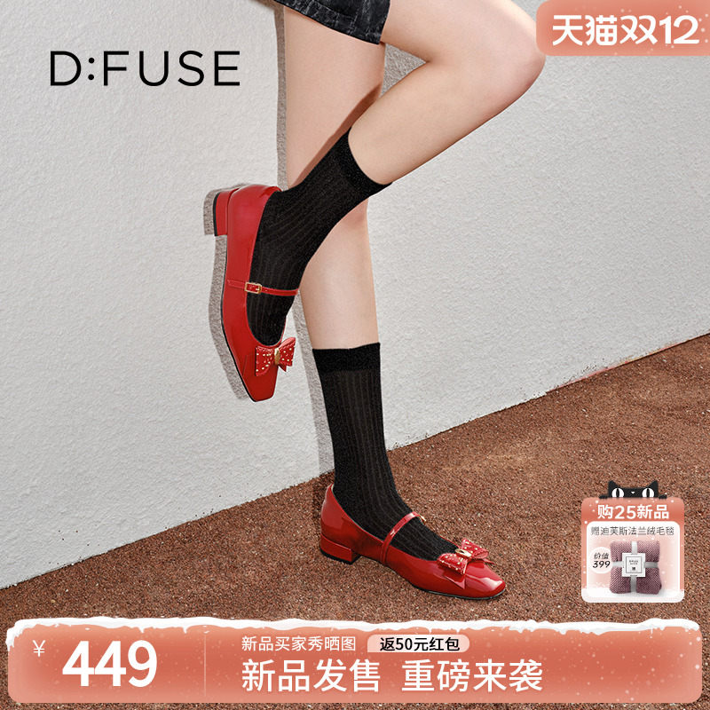 铆钉蝴蝶结漆面平底玛丽珍