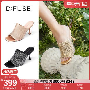 女DF22110674 DFuse迪芙斯圆头水钻面高跟凉鞋 拖鞋