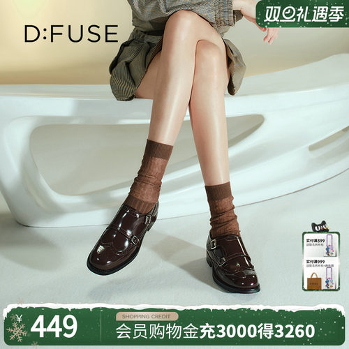 单鞋英伦风简约双扣开边珠乐福鞋