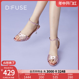 圆头牛皮蝴蝶细跟凉鞋 高跟鞋 新款 DFuse迪芙斯夏季 DF32115373