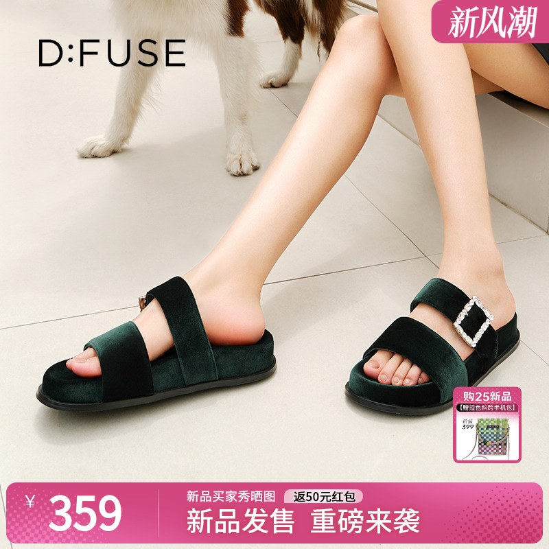 丝绒钻扣外穿博肯凉拖