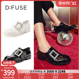 女圆头DF21112022厚底 水钻方扣粗跟乐福鞋 新款 DFuse迪芙斯春夏季