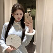 实拍 新中式 国风气质连衣裙女复古刺绣改良旗袍