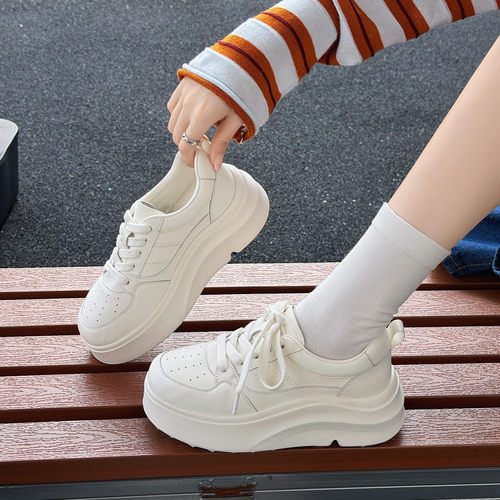 韩版厚底真皮小白鞋女百搭增高