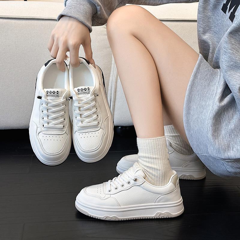 真皮百搭圆头透气小白鞋女