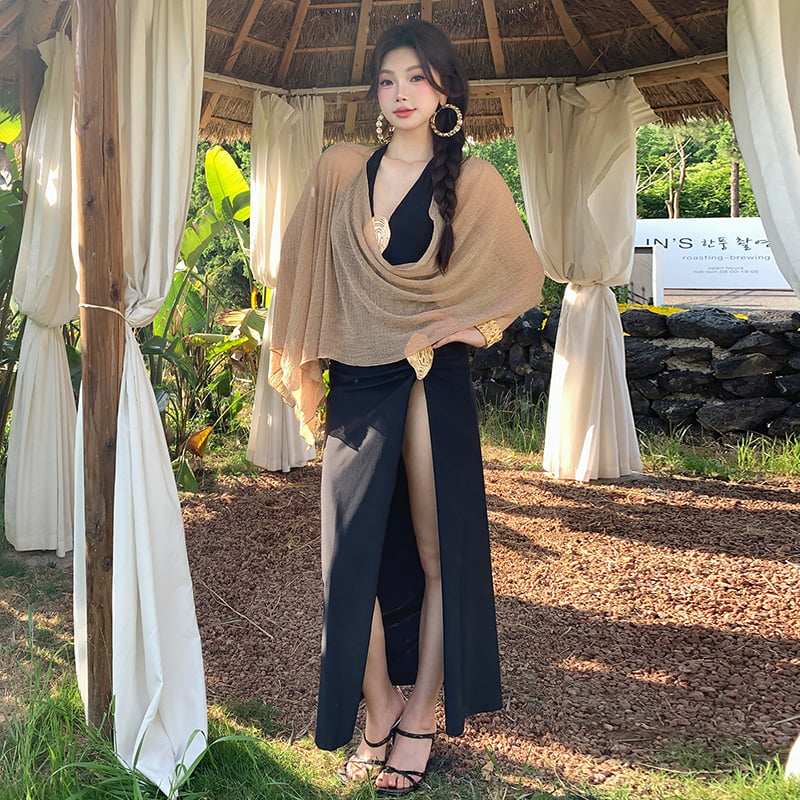 泰式高颜值性感辣妹分体沙滩长裙三角连体罩衫三件套大码微胖泳衣