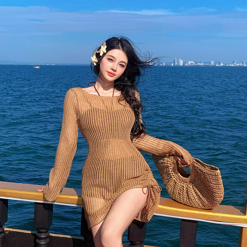 大码泳衣女性感分体三件套微胖mm遮肚显瘦长袖罩衫温泉度假游泳装