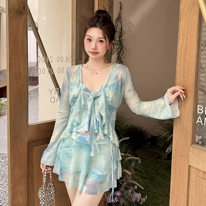 泳衣女孩大码胖mm200斤性感罩衫分体裙式四件套遮肚肉显瘦泡温泉