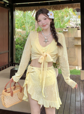 大码胖mm比基尼泳衣女分体四件套性感短裙高级感绝美沙滩海边度假