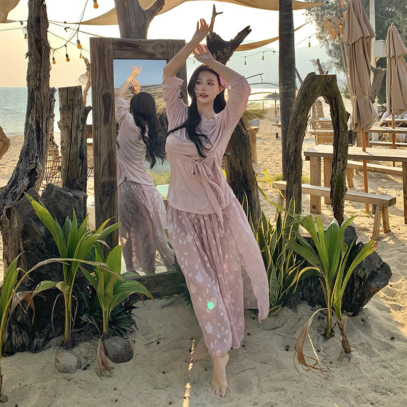 比基尼泳衣女大码胖mm分体四件套性感显瘦长袖长裙罩衫拍照度假装