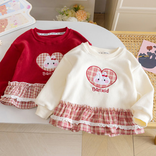 女童卫衣2025秋冬装洋气宝宝加绒上衣儿童公主衣服花边裙摆童装