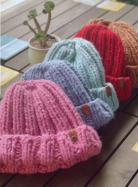 knit羊驼绒粗棒针线帽ins风手工编织帽材料包