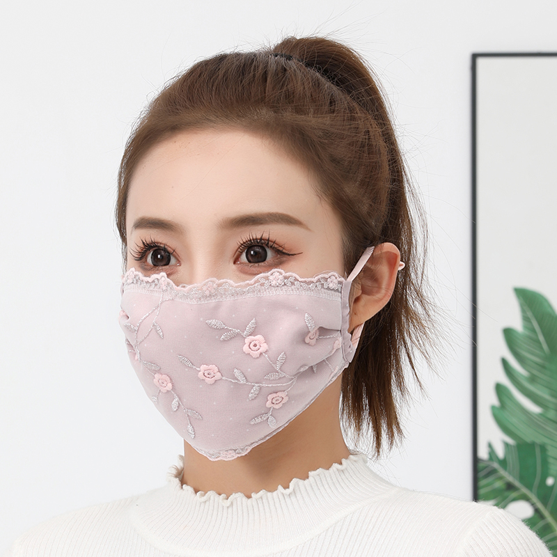女冬季蕾丝棉布加厚口罩保暖防寒防尘户外骑行防风可清洗透气韩版