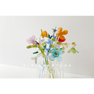饰摆件 「西巷」多头手工玻璃小花琉璃花束日本出口仿真花艺清新装