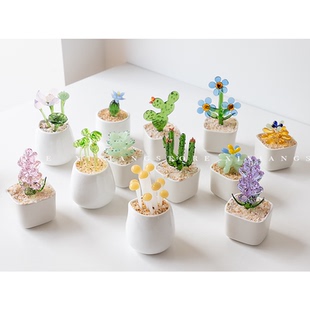 「西巷」永不凋谢的盆栽 手工玻璃植物花朵盆栽办公室书桌仿真