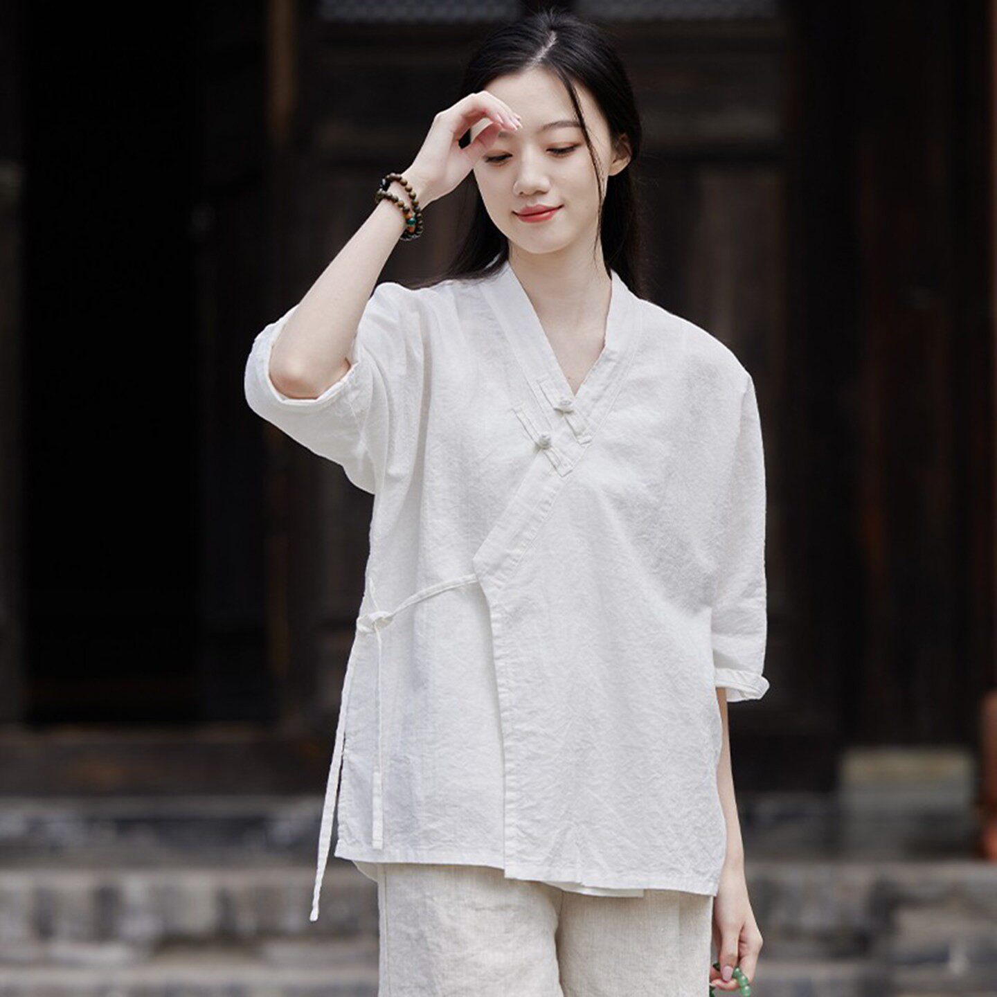 新中式棉麻上衣改良汉服禅意茶服