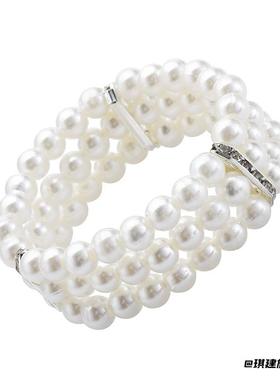 时尚OL三层水钻仿珍珠手链优雅