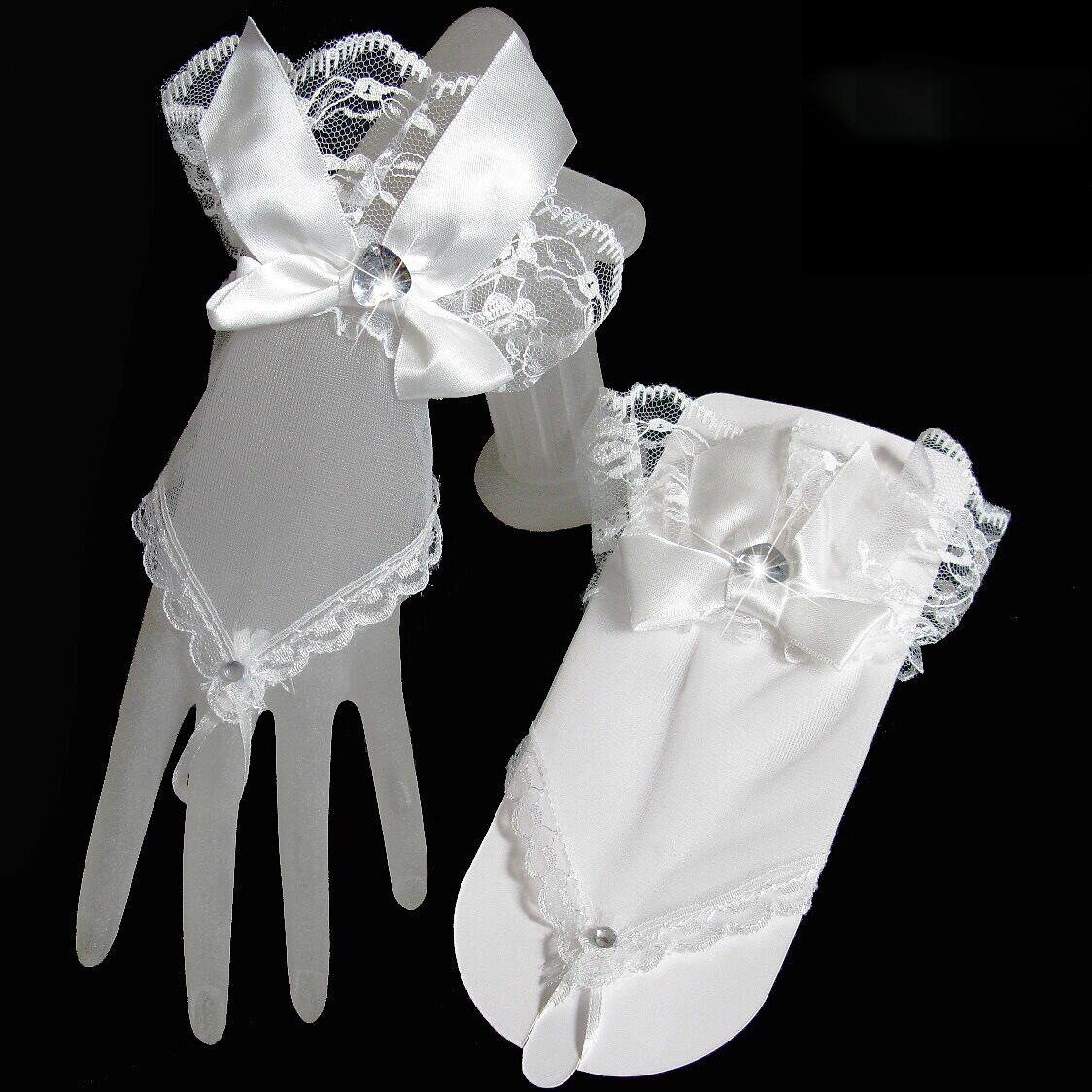 新娘拍照韩式婚纱手套网纱cos仙女结婚蕾丝勾指蝴蝶结白色薄