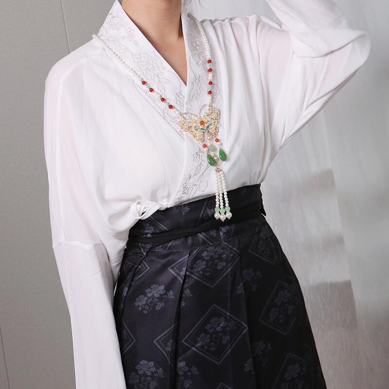 璎珞颈饰莲花明制新中式唐风长款喜庆项圈汉服挂饰古装流苏旗袍女