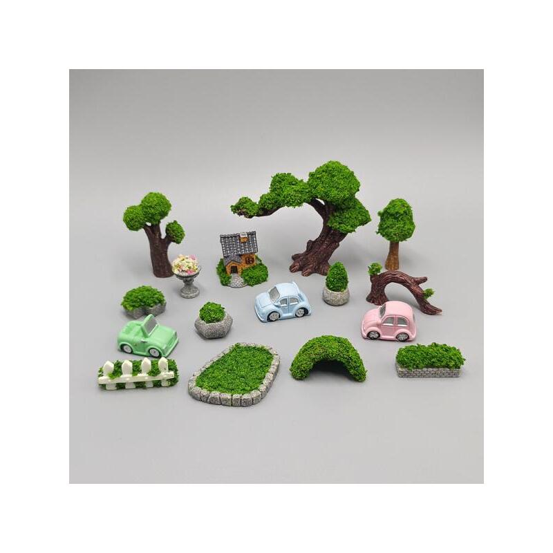 小树小房屋假松树摆台配件娃娃屋场景模型模型苔藓林木小摆件造型图片