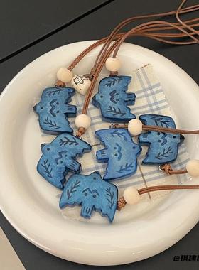 「飞鸟诗集」秋冬蓝色小鸟项链