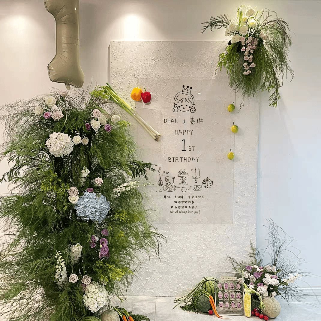 宝宝百露周岁生日头像定制pvc背景板订婚宴肌理画套餐婚礼迎宾牌