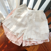 提花荷叶边睡裤 家居纯色休闲安全短裤 日系全棉高腰夏减龄女生薄款