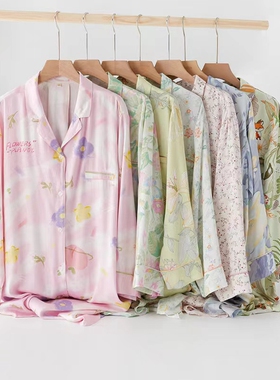 人棉贡缎长袖睡裙女生春秋甜美中长款宽松翻领可外穿连衣裙家居服