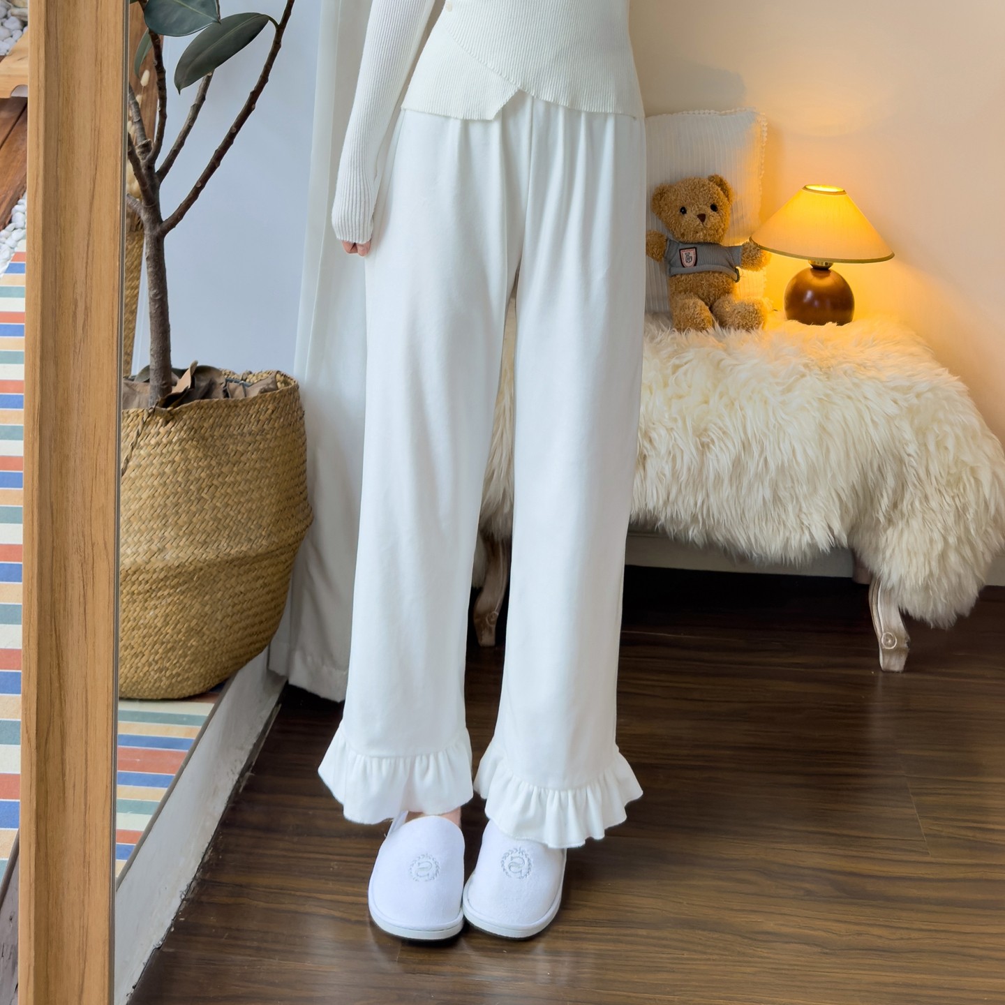 纯色秋冬季甜美海岛绒简约女睡裤