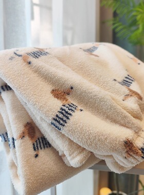 米白色可爱腊肠小狗卡通加厚珊瑚绒冬季宽松女士休闲居家长睡裤子