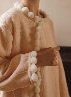 清仓特价捡漏秋冬加绒加厚盘扣复古提花法兰绒女士长袖睡裙家居服