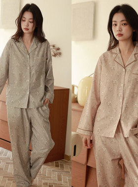 2026春季女纯棉磨毛复古印花翻领睡衣宽松舒适品质长袖家居服套装
