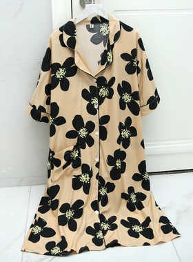 清仓棉绸特价睡裙女生夏季开衫大码短袖家居服宽松卡通中长连衣裙