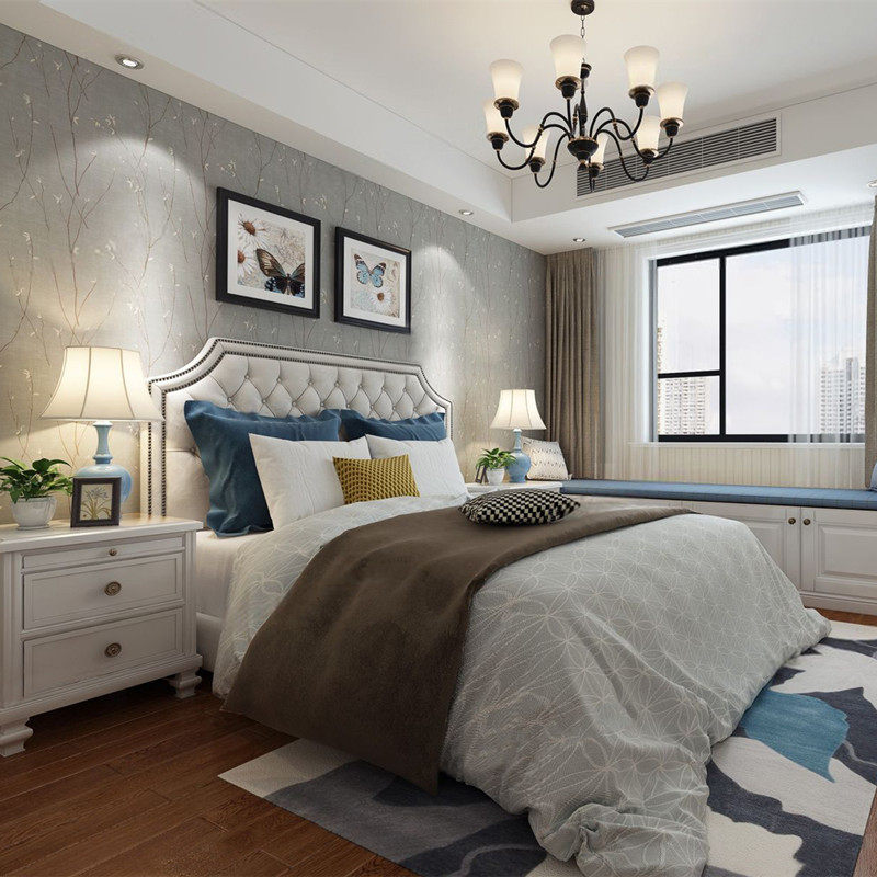 美式现代简约1.5米布艺床轻奢软包双人床1.8米欧单人软体实木床头