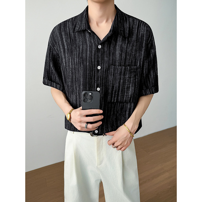 模特图~2026夏季棉麻扎染工艺中袖衬衫   Q1203/P55