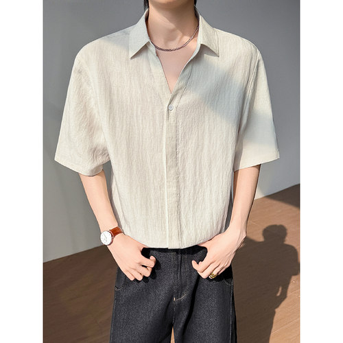 模特图~2026夏季天丝亚麻老钱风开领暗门襟中袖衬衫 Q1235/P48