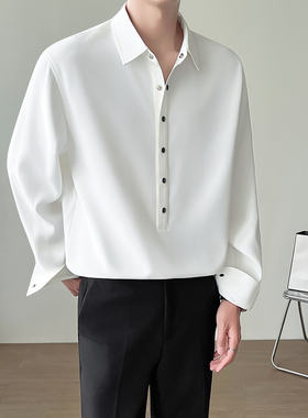 模特图~2026春季重磅斜纹套头宝石扣设计长袖衬衫 CS2211/P55