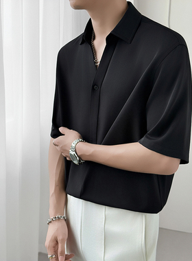 模特图~2026抖音爆款白泽同款冰丝开领中袖衬衫 Q1096/P48