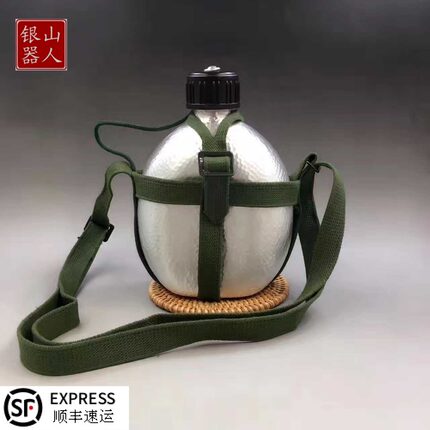 足银999纯银扁酒壶大容量纯手工水瓶俄罗斯行军壶解放壶老式户外