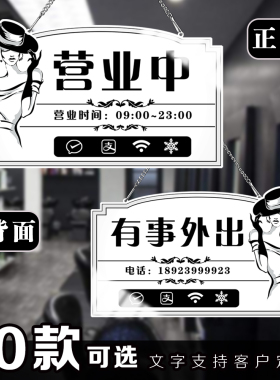 卡通营业中休息中双面二维码门牌